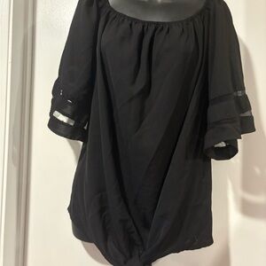 Unbranded Blouse Womens Size Medium Black Good Mesh Sleeve‎ Off Shoulder Top